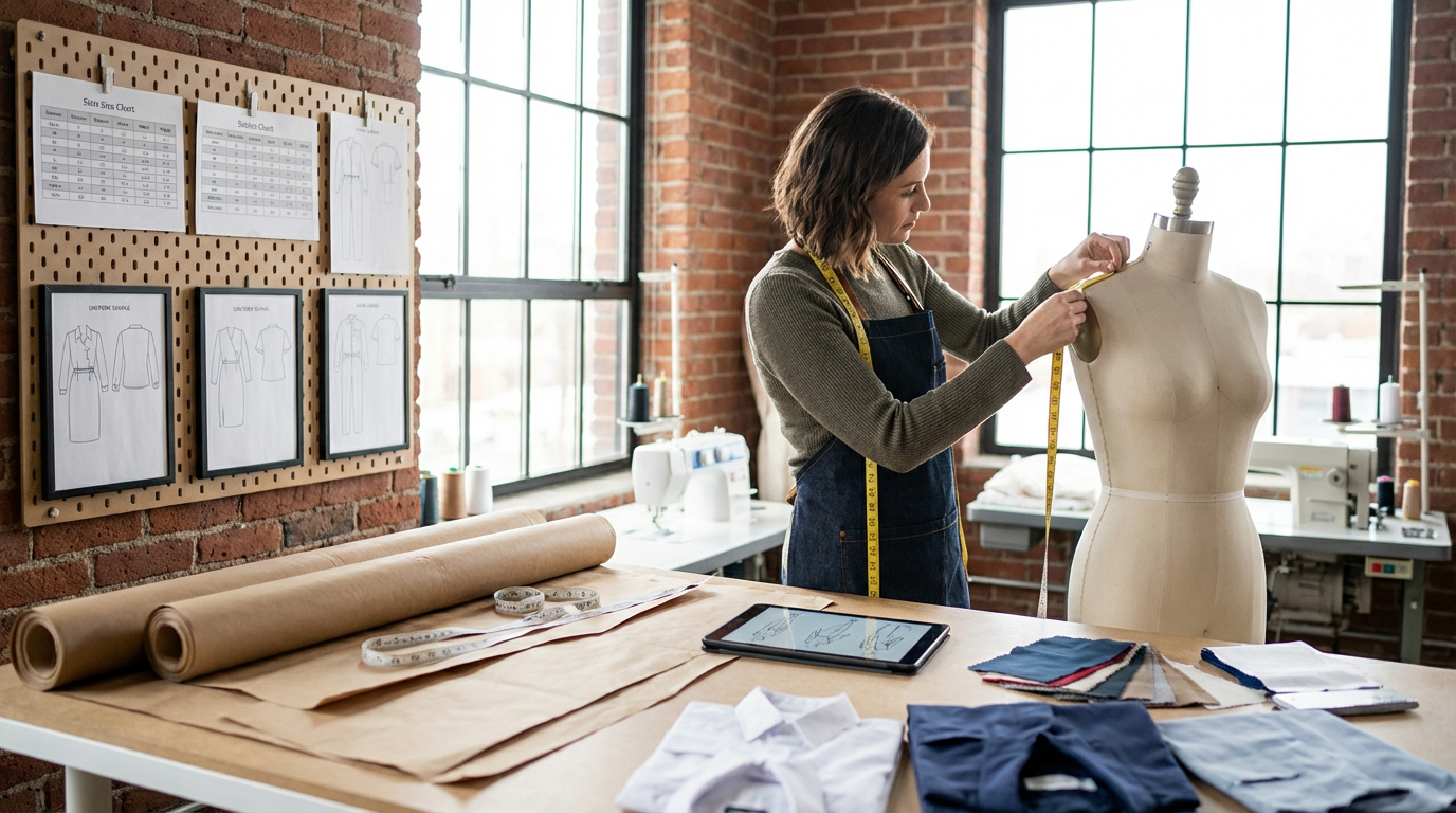 專業制服尺寸測量與版型設計場景